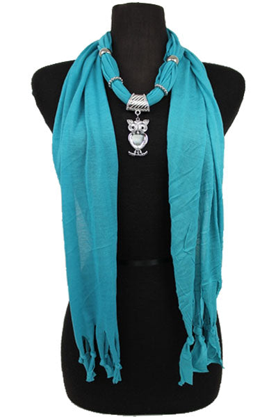 Owl Heart Jewel Rhinestone Charm Scarf