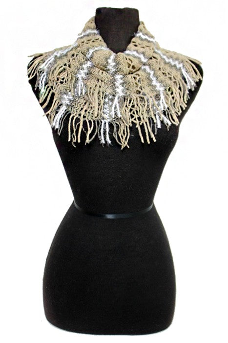 White Centered Strip Loose Knitted Design Mini Magic Softness Scarves