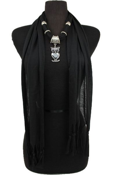 Owl Heart Jewel Rhinestone Charm Scarf