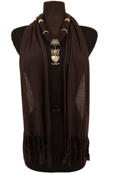 Owl Heart Jewel Rhinestone Charm Scarf
