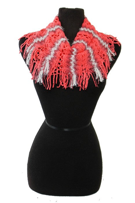 White Centered Strip Loose Knitted Design Mini Magic Softness Scarves