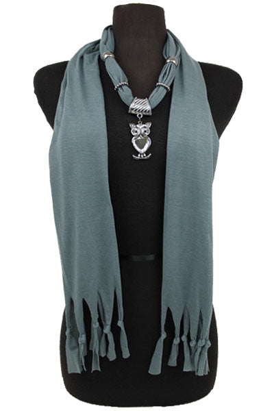 Owl Heart Jewel Rhinestone Charm Scarf