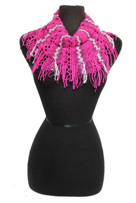 White Centered Strip Loose Knitted Design Mini Magic Softness Scarves