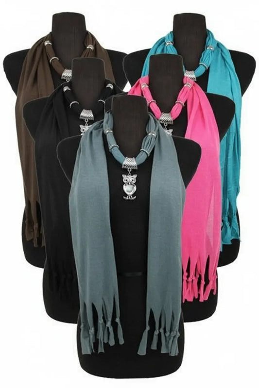 Owl Heart Jewel Rhinestone Charm Scarf