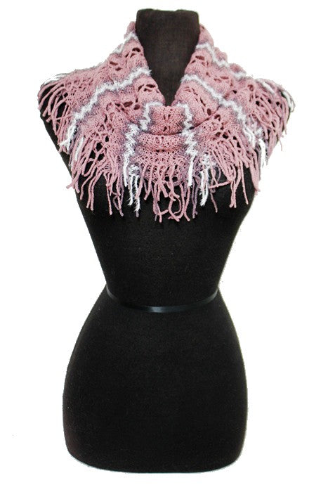 White Centered Strip Loose Knitted Design Mini Magic Softness Scarves