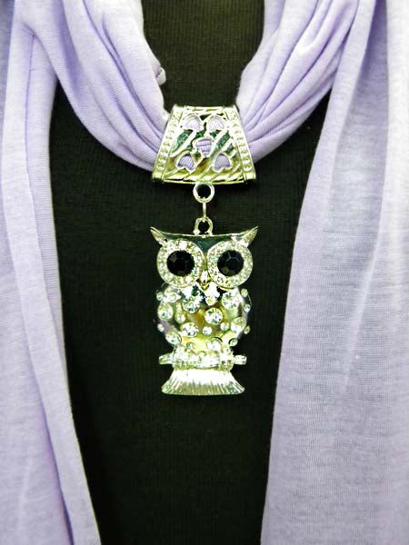 Owl Jewel Rhinestone Charm Scarf